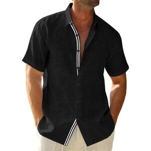 Runcati Men's Short Sleeve Linen Beach Shirt for‎ Summer, Casual Large